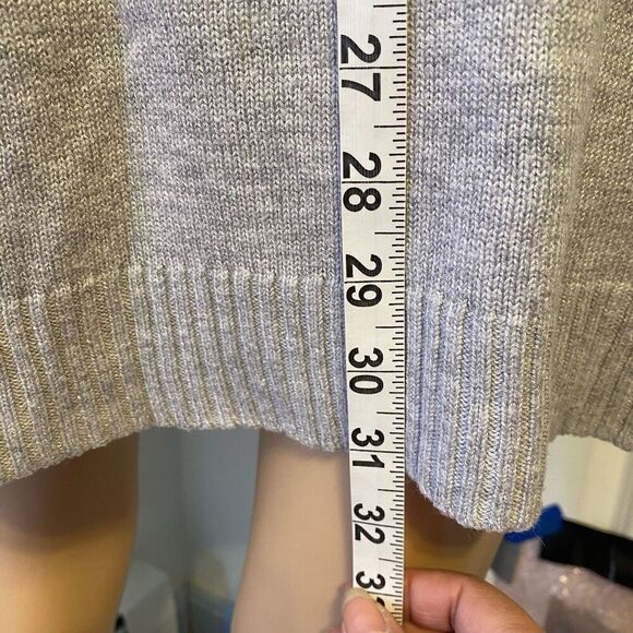 Y2K Express Gray Knit Sweater Dress Sz M Over Knees Pocket Pullover Stretch Soft - Picture 4 of 10